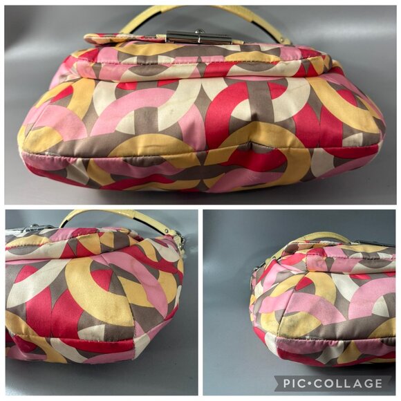 COACH # F22745 Kristin Op Art Yellow Multicolor Satin Hobo Shoulder Bag - Picture 15 of 15